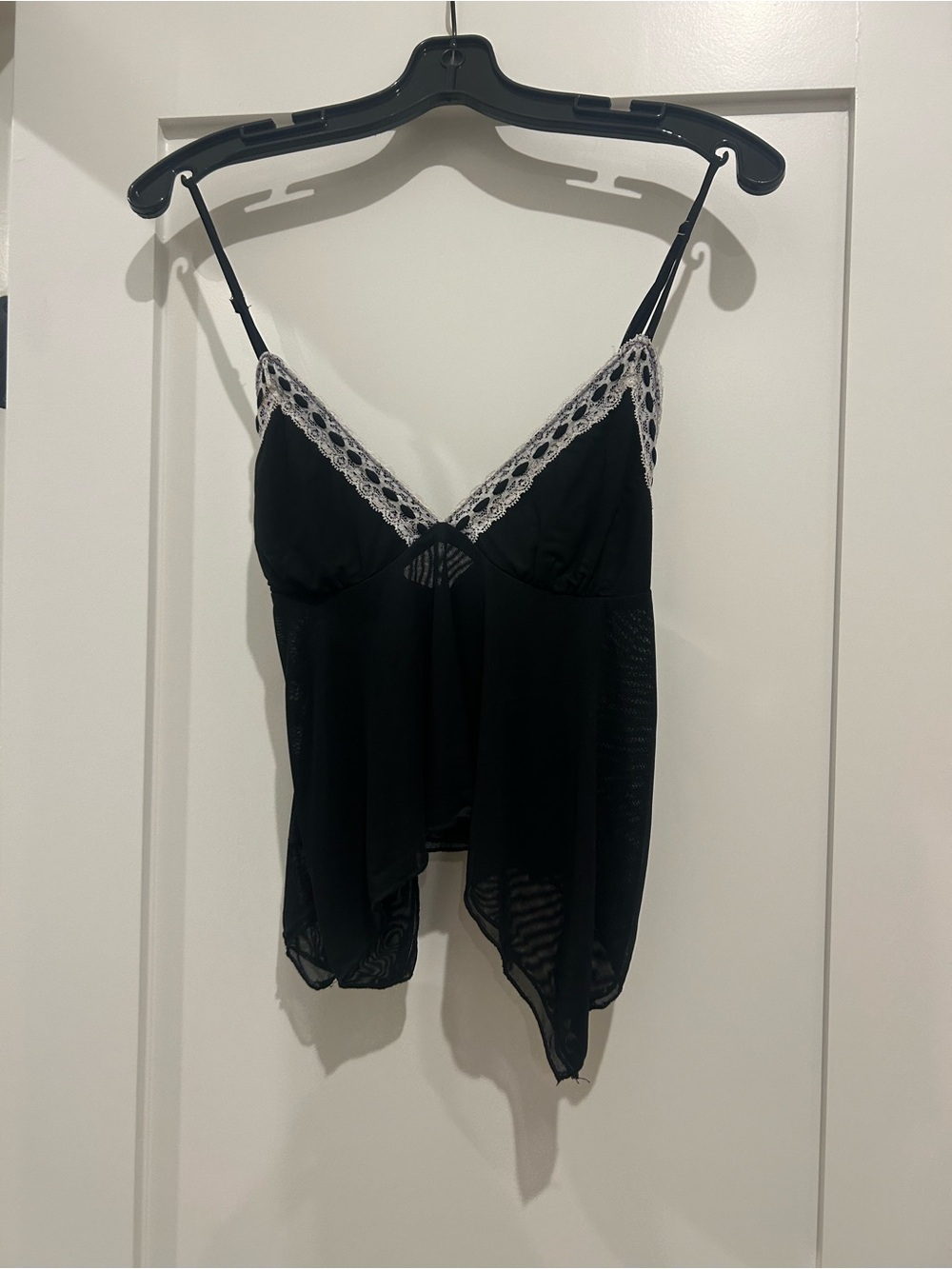 Cotton Candy Black Sheer Cami with White Lace Trim